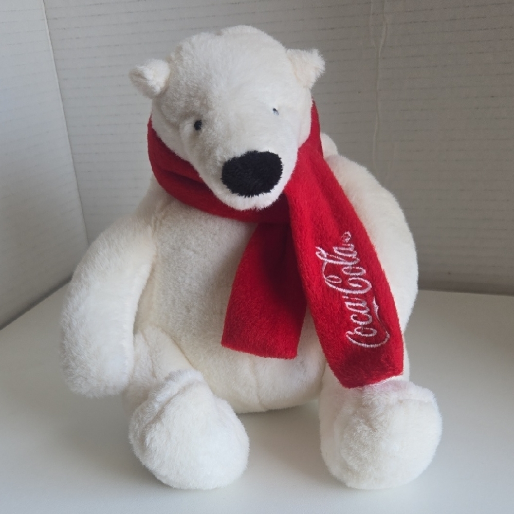 Coca Cola Polar Bear Coke  9" Plush Stuffed Animal w/ Red Scarf 2013 Holiday